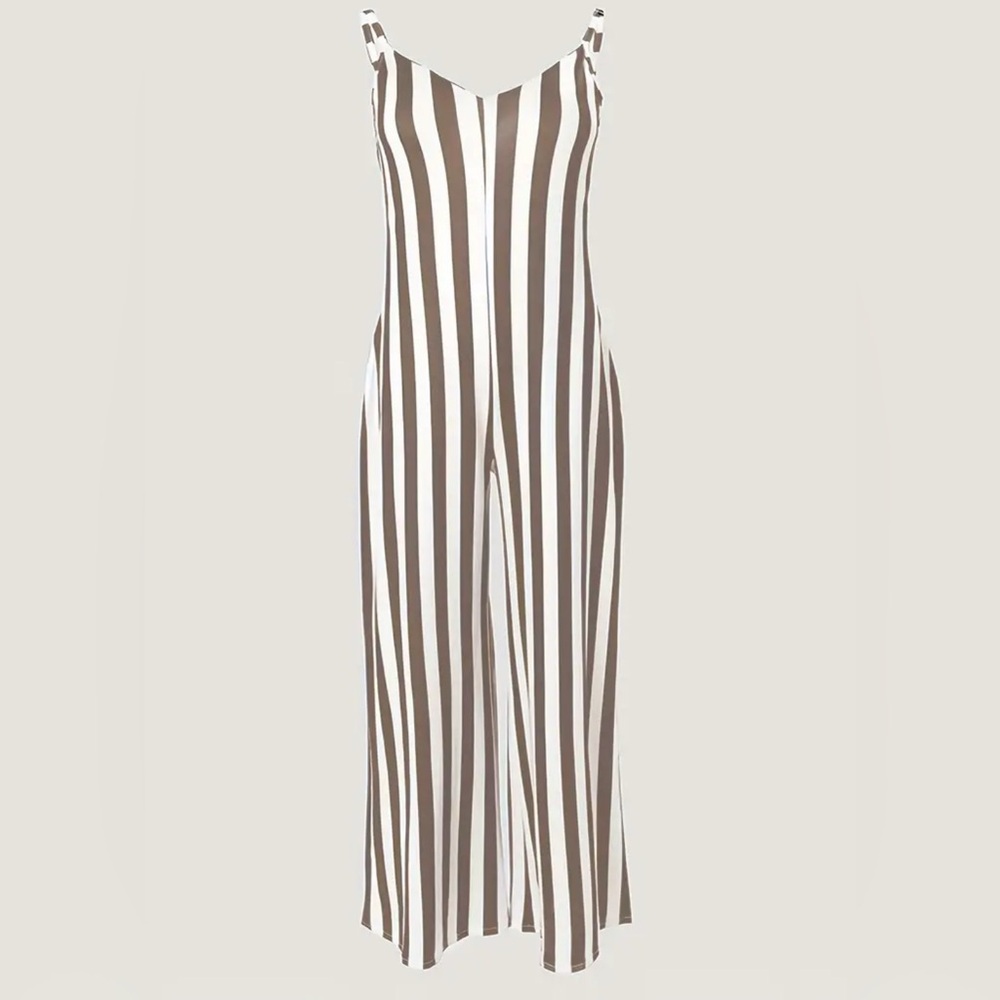 Striped Brown and White Jumpsuit- Size L